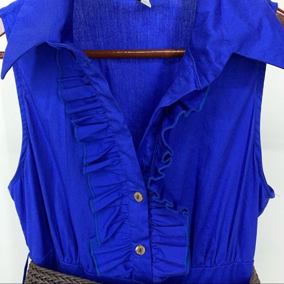 Bailey Blue Cobalt Belted Sleeveless A-Line Dress With Ruffle Bust Tule Underlay - Picture 7 of 16